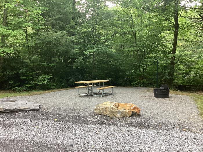 A photo of Site 005 of Loop River at BLACK MOUNTAIN CAMPGROUND with Picnic Table, Fire Pit, Shade, Waterfront, Lantern Pole