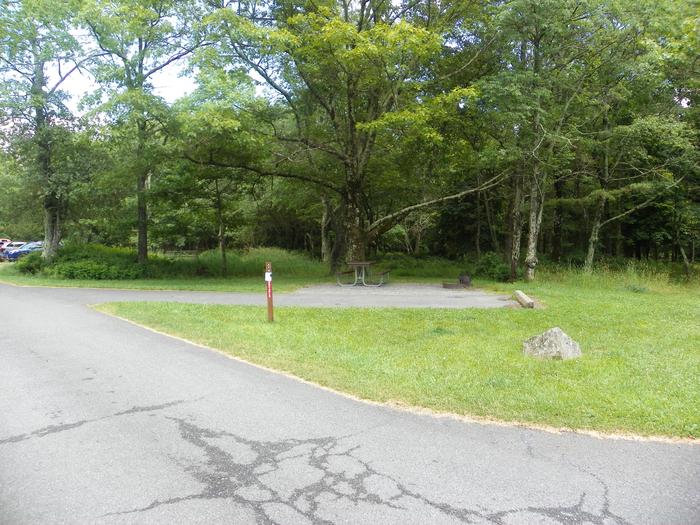 Site A74 has back-in driveway, picnic table, fire ring, and tent pad. 