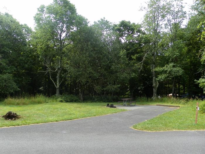 A76 has back-in driveway, picnic table, fire ring, and tent pad. 