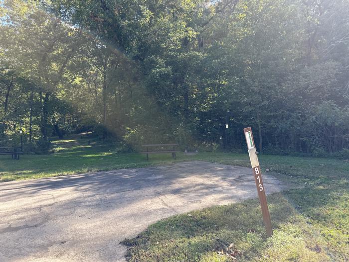 A photo of Site 813 of Loop Loop 800 at ALLEY SPRING with Picnic Table, Electricity Hookup, Fire Pit, Shade