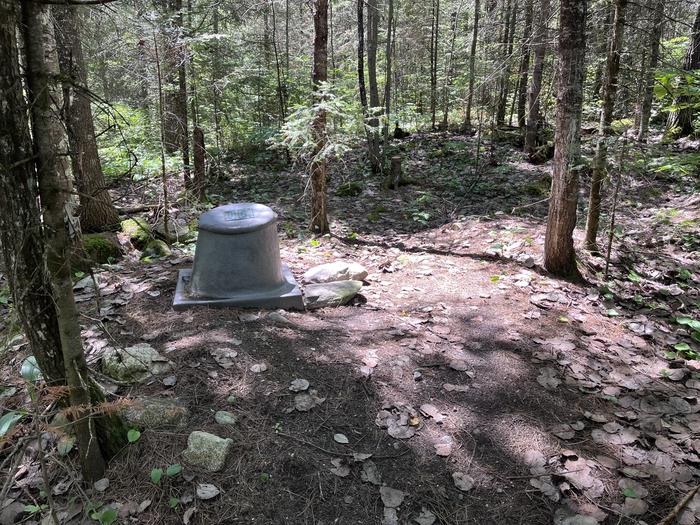 S23 - Grassy Bay South, privy at campsite with tall trees surrounding the toiletPrivy