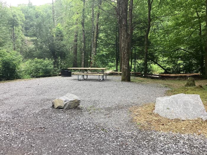 A photo of Site 002 of Loop River at BLACK MOUNTAIN CAMPGROUND with Picnic Table, Fire Pit, Shade, Waterfront, Lantern Pole