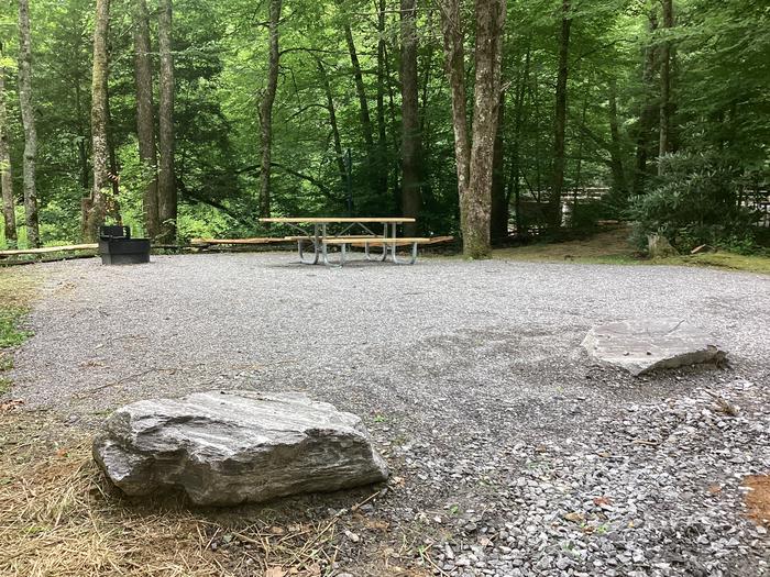 A photo of Site 002 of Loop River at BLACK MOUNTAIN CAMPGROUND with Picnic Table, Fire Pit, Shade, Waterfront, Lantern Pole