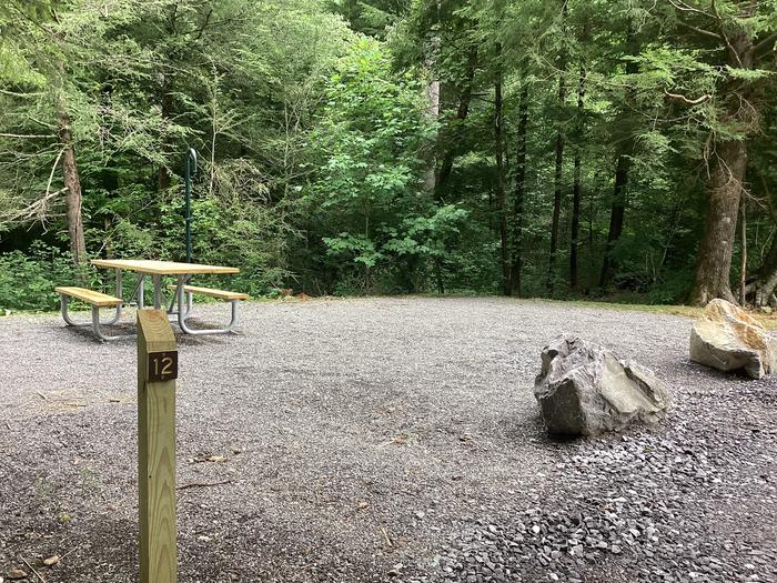 A photo of Site 012 of Loop River at BLACK MOUNTAIN CAMPGROUND with Picnic Table, Fire Pit, Shade, Lantern Pole