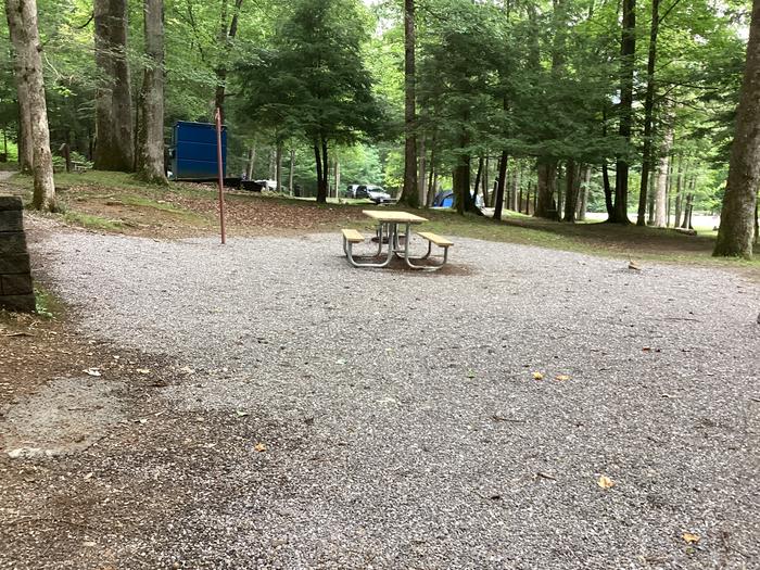 A photo of Site 032 of Loop Upper at BLACK MOUNTAIN CAMPGROUND with Picnic Table, Fire Pit, Shade, Lantern Pole