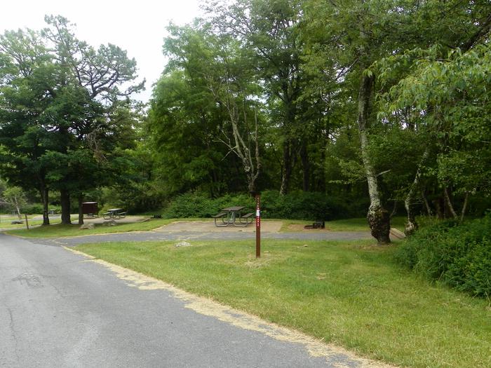 Campsite C129 has a driveway, picnic table, fire ring, and tent pad.