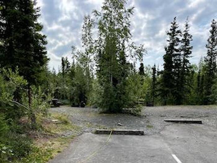 Flat campsite with table, firepit, and boreal forest in the backgroundCampsite 2, Loop Skyview