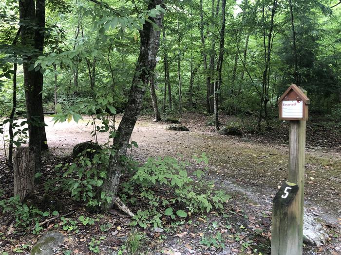 A photo of Site 005 of Loop CAVE MOUNTAIN LAKE FAMILY CAMP at CAVE MOUNTAIN LAKE FAMILY CAMP with Picnic Table, Fire Pit, Shade, Tent Pad, Lantern Pole