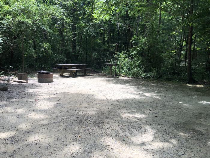 A photo of Site 023 of Loop CAVE MOUNTAIN LAKE FAMILY CAMP at CAVE MOUNTAIN LAKE FAMILY CAMP with Picnic Table, Fire Pit, Shade, Tent Pad, Lantern Pole