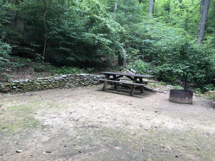 A photo of Site 038 of Loop B at CAVE MOUNTAIN LAKE FAMILY CAMP with Picnic Table, Fire Pit, Shade, Tent Pad