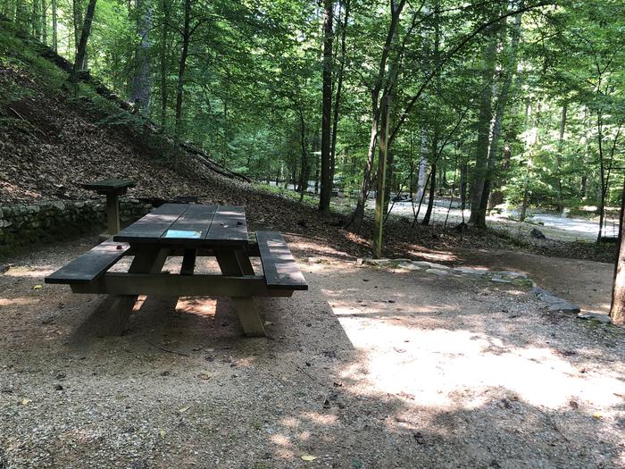 A photo of Site 013 of Loop CAVE MOUNTAIN LAKE FAMILY CAMP at CAVE MOUNTAIN LAKE FAMILY CAMP with Picnic Table, Fire Pit, Shade, Tent Pad, Lantern Pole