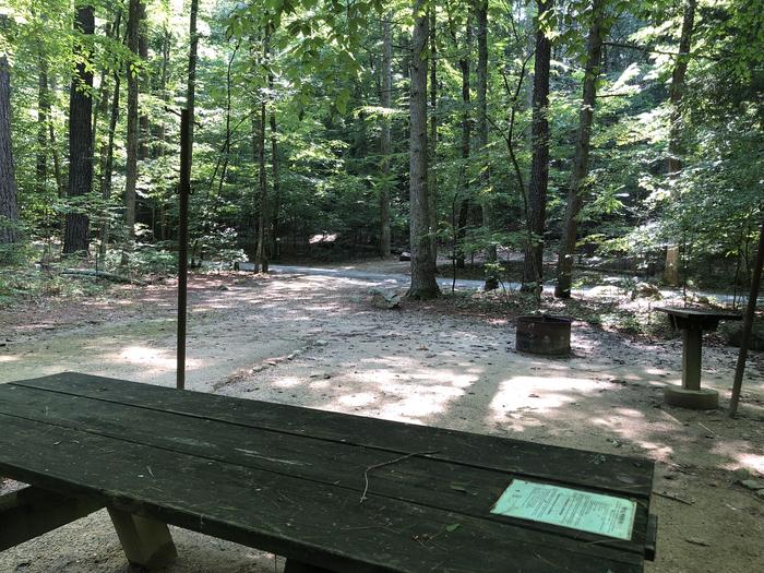 A photo of Site 012 of Loop CAVE MOUNTAIN LAKE FAMILY CAMP at CAVE MOUNTAIN LAKE FAMILY CAMP with Picnic Table, Fire Pit, Shade, Tent Pad, Lantern Pole