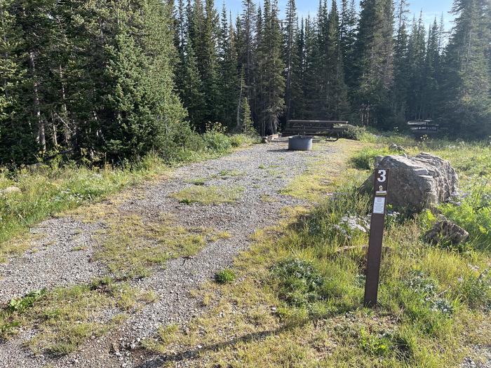 A photo of Site 3 at Deep Lake Campground with Picnic Table, Fire Pit.