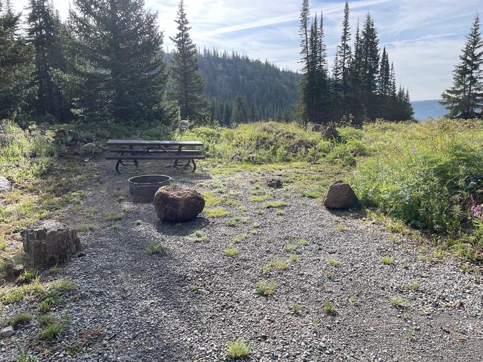 A photo of Site 17 at Deep Lake Campground with Picnic Table, Fire Pit.