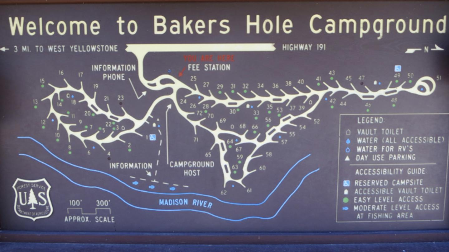 Map of Bakers Hole (MT)Map of Bakers Hole Campground (MT)