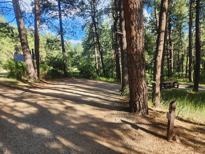 C3 with picnic table and fire ring on "wrong" side - driveway has compound slope, near toilet