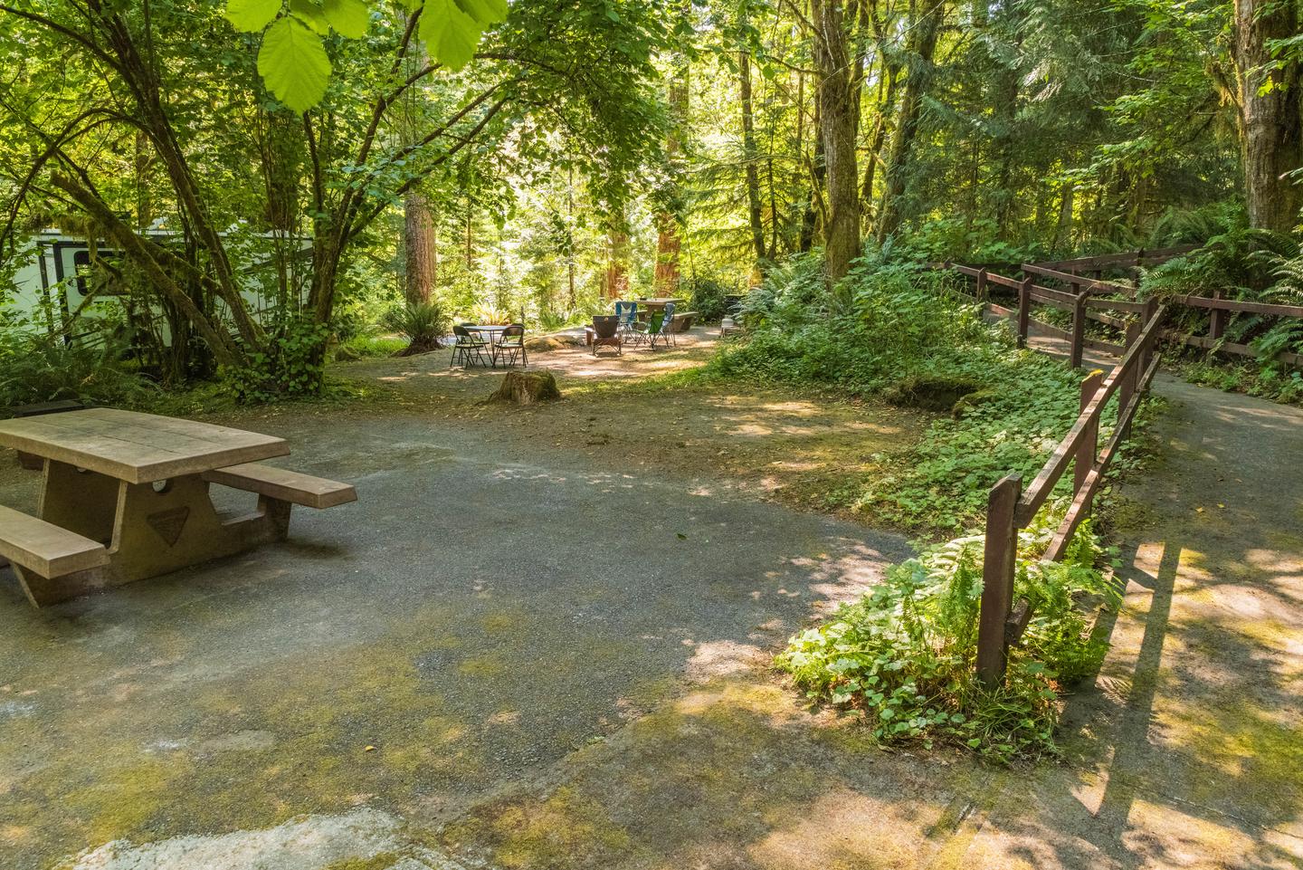 Campsite #28 tent pad and picnic table area