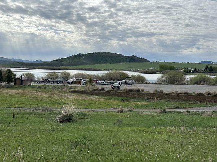 Blackfoot Reservoir boat ramp parking lot.