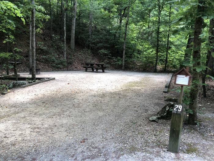 A photo of Site 029 of Loop B at CAVE MOUNTAIN LAKE FAMILY CAMP with Picnic Table, Shade, Tent Pad