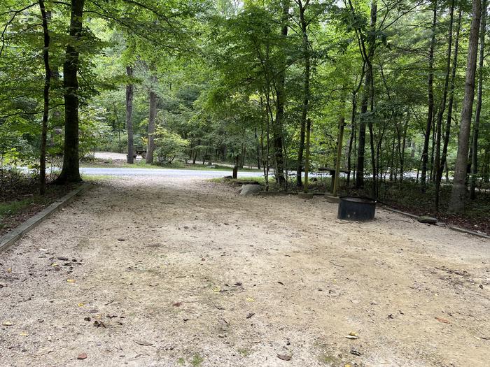 A photo of Site 025 of Loop CAVE MOUNTAIN LAKE FAMILY CAMP at CAVE MOUNTAIN LAKE FAMILY CAMP with Fire Pit, Shade, Tent Pad