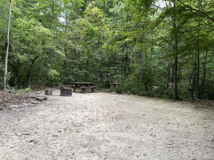 A photo of Site 023 of Loop CAVE MOUNTAIN LAKE FAMILY CAMP at CAVE MOUNTAIN LAKE FAMILY CAMP with Picnic Table, Fire Pit, Shade, Tent Pad, Lantern Pole