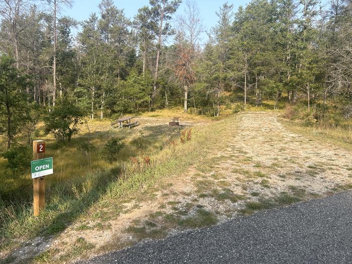 A photo of Site 2 of Loop Lower at Kneff Lake Campground with Picnic Table, Fire Pit