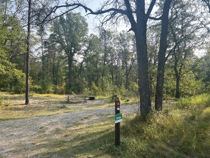 A photo of Site 14 of Loop Lower at Kneff Lake Campground with Picnic Table, Fire Pit, Lantern Pole