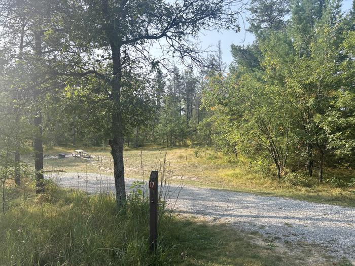 A photo of Site 17 of Loop Lower at Kneff Lake Campground with Picnic Table, Fire Pit, Lantern Pole