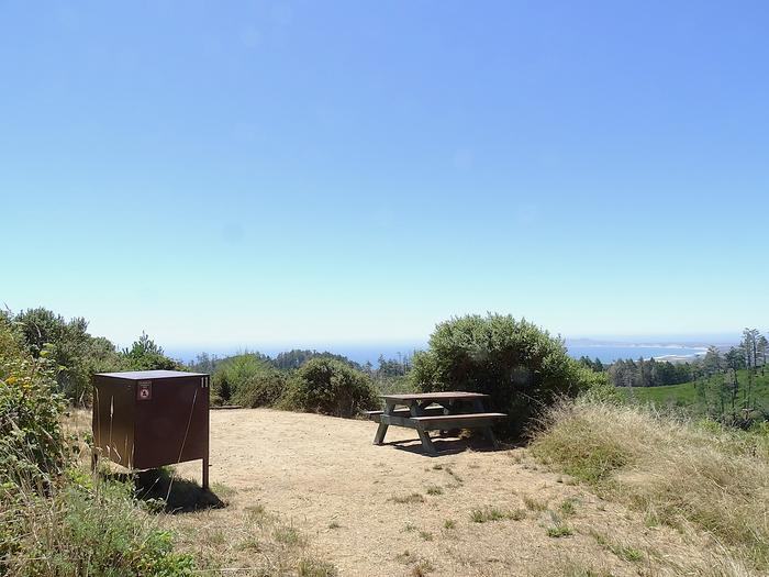 Campsite with picnic table and food storage locker.Sky 11