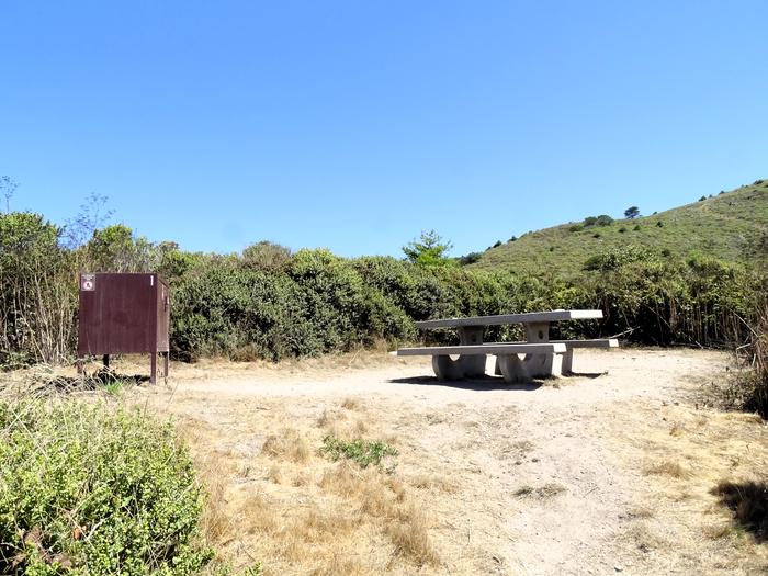 Campsite with picnic table and food storage locker.Coast 1