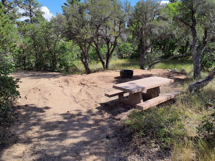 Picnic table and fire ring with tent pad in the backPrice Canyon campsite 5