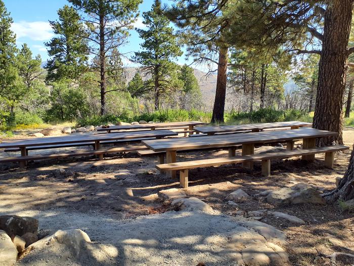 Picnic tables in the group site 1Picnic tables at group site 1 at Price Canyon Recreation area