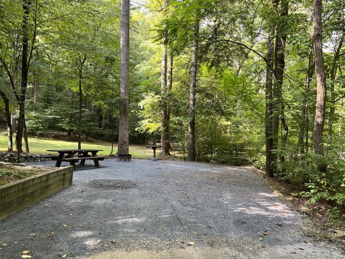 A photo of Site 039 of Loop B at CAVE MOUNTAIN LAKE FAMILY CAMP with Picnic Table, Fire Pit, Shade, Tent Pad, Lantern Pole