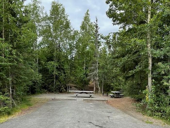 Flat campsite with table, firepit, and boreal forest in the backgroundCampsite 12, Loop Skyview