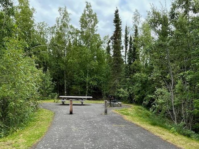 Accessibility site with flat campsite with a table, firepit, and boreal forest in the backgroundCampsite 20, Loop Skyview