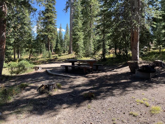 A photo of Site 17 of Loop East  at Meadows Campground (CO) with Picnic Table, Fire Pit, Shade, Tent Pad