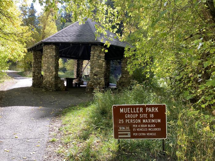 A photo of Site 18AFT of Loop MUEL at MUELLER PARK GROUP PICNIC with Lean To / Shelter