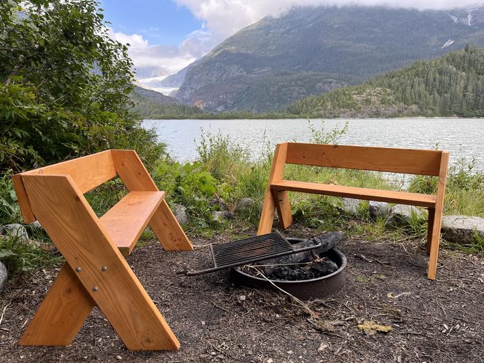 fire pit with view of Eagle Glacier