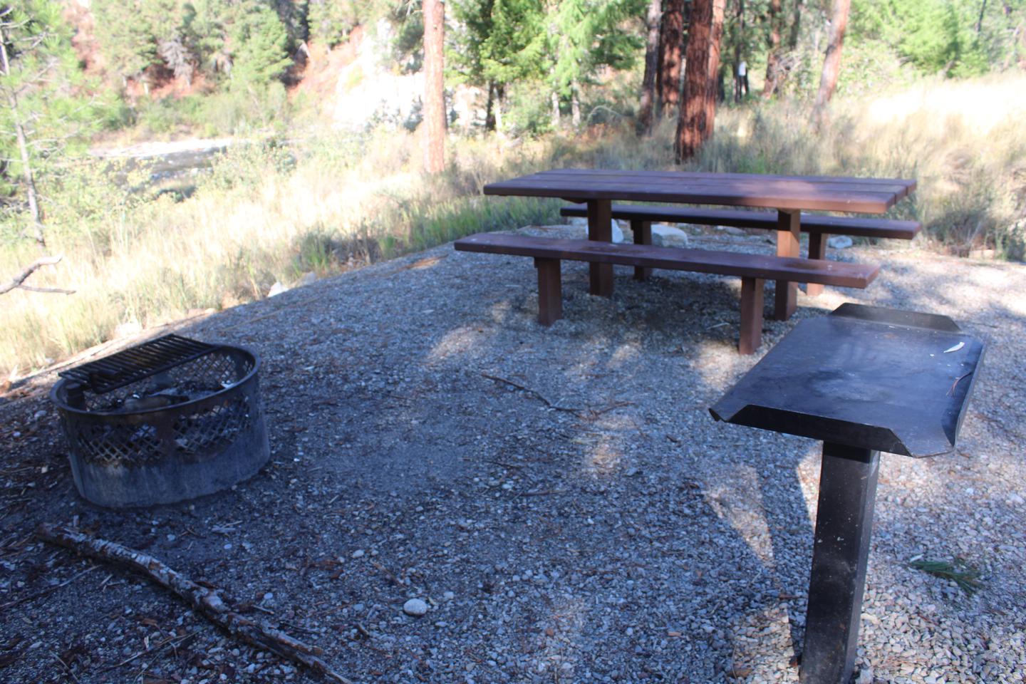 Site amenities shadedSite picnic table, fire ring, metal table