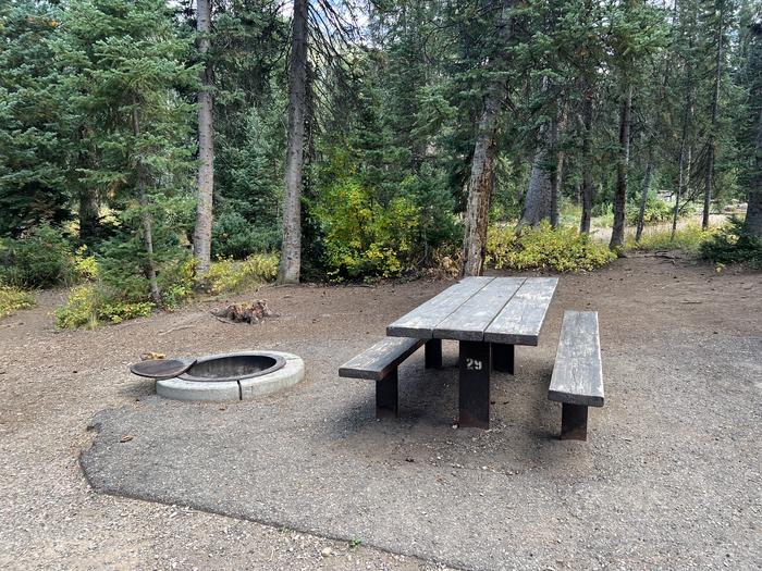 Ledgefork 29 picnic table and fire ring