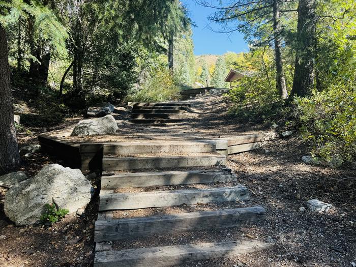 Stairs to parking from picnic table 