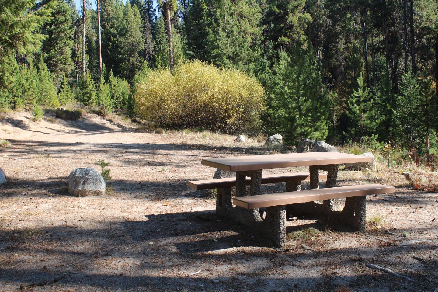 Campsite at Barneys, picnic table partially shadedCampsite at Barneys