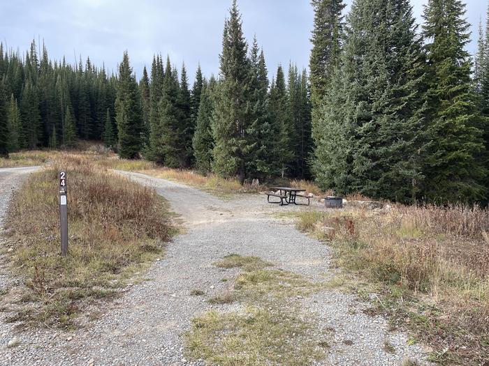 A photo of Site 24 at Deep Lake Campground with Picnic Table, Fire Pit, Shade