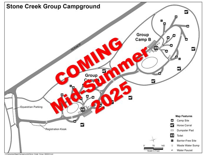 Draft map of Stone Creek Group Campground showing the arrangement of sites.