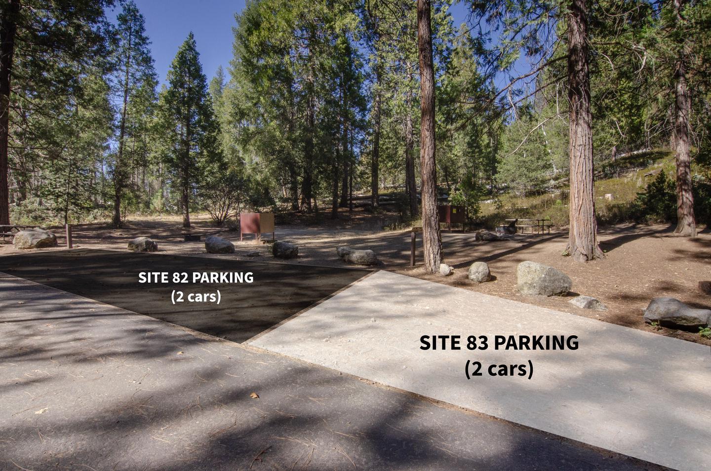 Site 83 parkingSite #83 shares a parking pad with site #82. Parking pad is on an incline - it is unsuitable for rooftop tents, RVs, and vans.