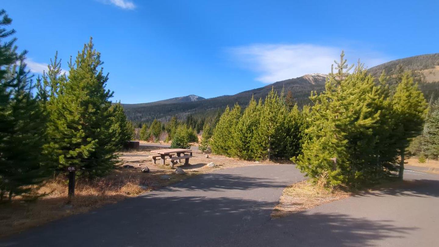 A photo of Site 68 of Loop C at Rocky Mountain National Park Timber Creek CampgroundSite 68 is a pull-through site.