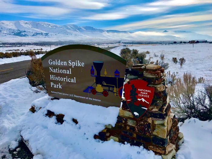 Golden Spike Park Entrance SignWinter View of Golden Spike Entrance Sign