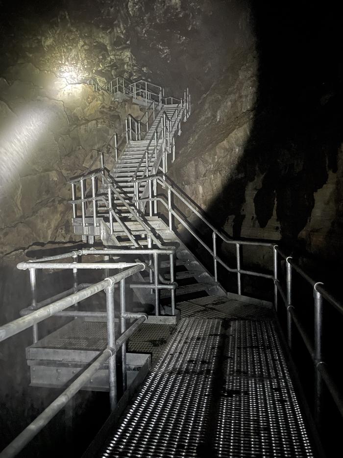 Stairs inside caveThere are 180 stairs to get into and out of Lava River Cave.