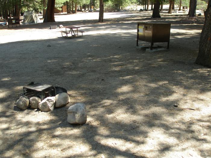 Scene showing fire ring and bear box. Fire ring and bear box. 