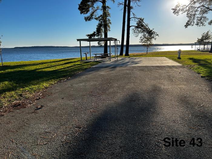 A photo of Site 43 of Loop LOOB at RAYBURN with Picnic Table, Electricity Hookup, Fire Pit with Grill, Grill Stand, Shade, Waterfront, Lantern Pole, Water Hookup, Lean To / ShelterSite 43 of Loop LOOB at RAYBURN with Picnic Table, Electricity Hookup, Fire Pit with Grill, Grill Stand, Shade, Waterfront, Lantern Pole, Water Hookup, Lean To / Shelter